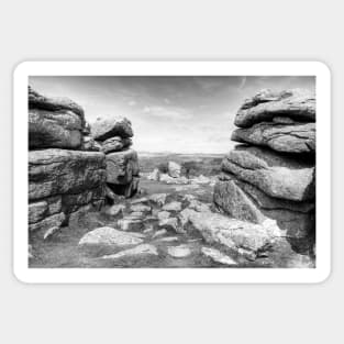 Combestone Tor Dartmoor National Park, Devon, Black And White Sticker